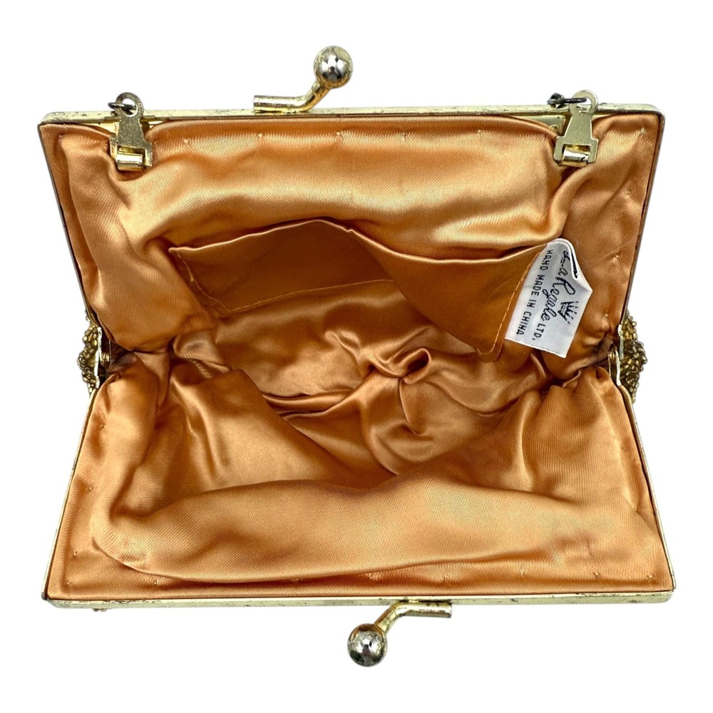 VTG La Regale Women's Evening Shoulder Purse Gold Beaded Clam Shell Gold Chain - Picture 8 of 13